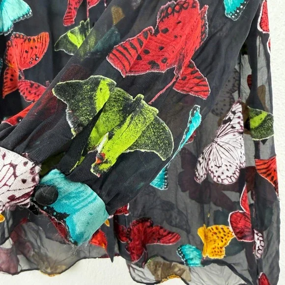 Alice & Olivia Blouse Womens Medium Black Sheila Button Up Butterflies Sheer Top - Picture 8 of 14
